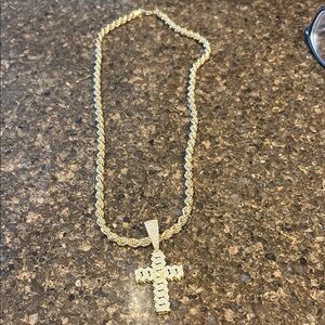 Gold (vermeil)Rope Chain Necklace with Cross Pendant - men/women Jewelry